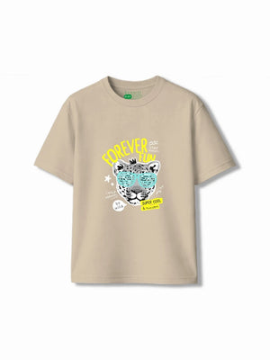 Bambify Kids T-Shirt Set Cheetah Fun & Noise Beige & Dusty Blue 3-4 Years bamboo cotton kids clothing India