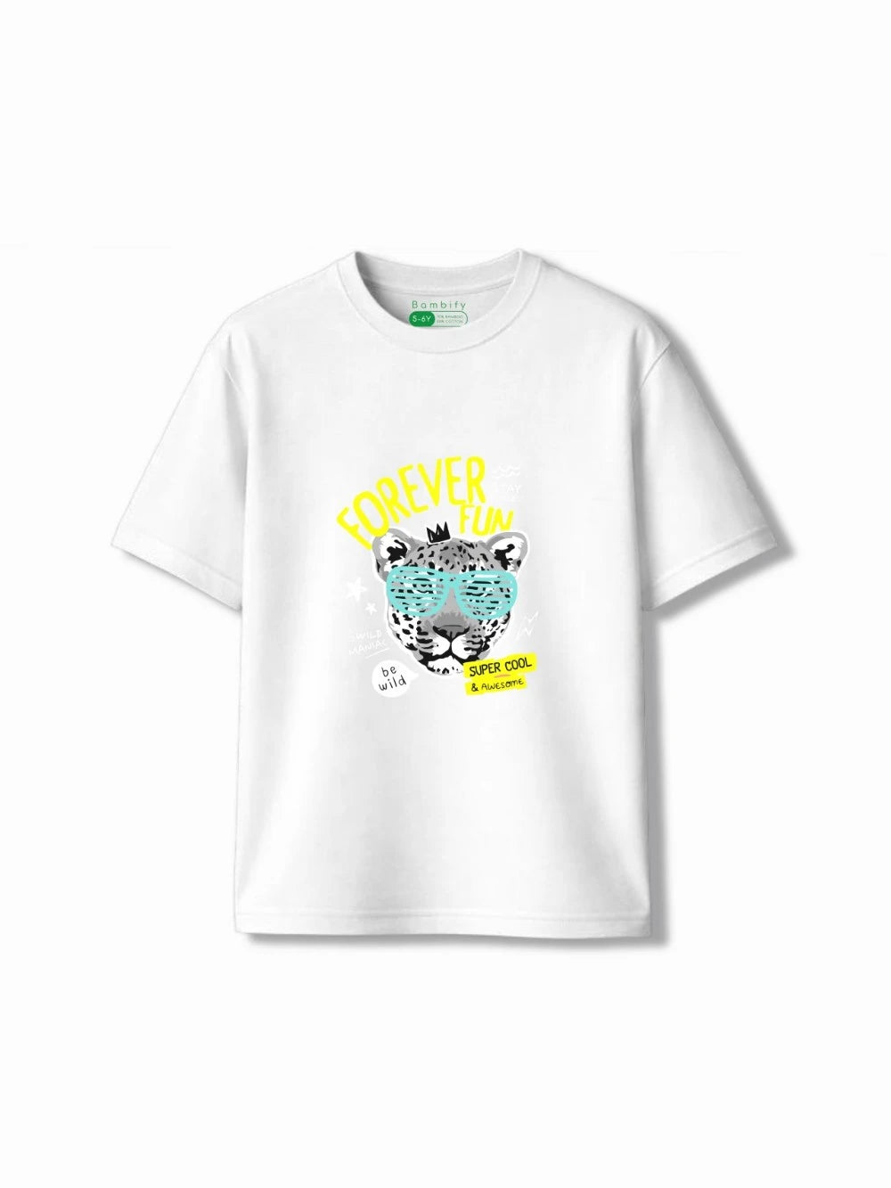 Bambify Kids T-Shirt Set Cheetah Fun & Animal World White & Yellow 3-4 Years bamboo cotton kids clothing India