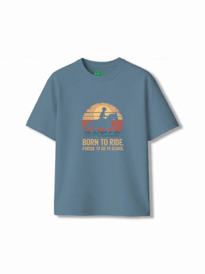 Bambify Kids T-Shirt Set Cheetah Fun & Born to Ride White & Dusty Blue 9-10 Years bamboo cotton kids clothing India