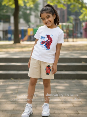 Bambify Premium Affordable Kids Tshirt & Shorts Set ‚ BMX Racing Dusty Blue & Yellow Bamboo Cotton Bambify India Dusty Blue 9-10 Years bamboo cotton kids clothing India