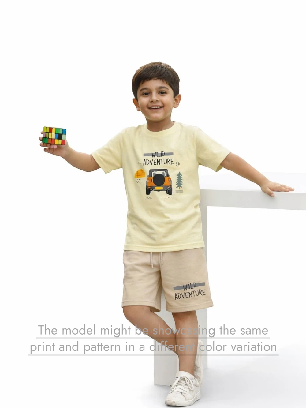 Bambify UV Safe All Climate Kids Tshirt & Shorts Set ‚ Wild Adventure Dusty Blue & Yellow Bamboo Cotton Bambify India Dusty Blue 9-10 Years bamboo cotton kids clothing India