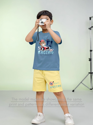 Bambify Moisture Wicking Quick Dry Kids Tshirt Set ‚ F1 Racing Dusty Blue & Yellow Bamboo Bambify India Dusty Blue 9-10 Years bamboo cotton kids clothing India