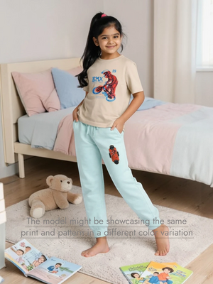 Bambify Quick Dry Active Wear Kids T-Shirt & Tracks Set ‚ BMX Racing Beige & Light Blue Bambify India Beige 9-10 Years bamboo cotton kids clothing India