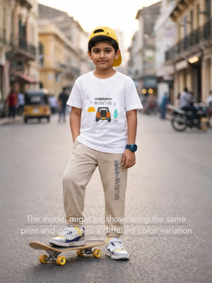 Bambify Best Play Time Kids T-Shirt & Tracks Set ‚ Wild Adventure Beige & Light Blue Bambify India Beige 9-10 Years bamboo cotton kids clothing India