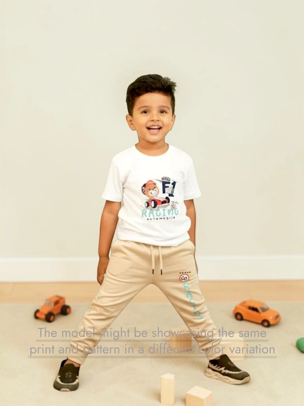 Bambify Eco Friendly Sustainable Kids Joggers Set ‚ F1 Racing Beige & Light Blue Bambify India Beige 9-10 Years bamboo cotton kids clothing India