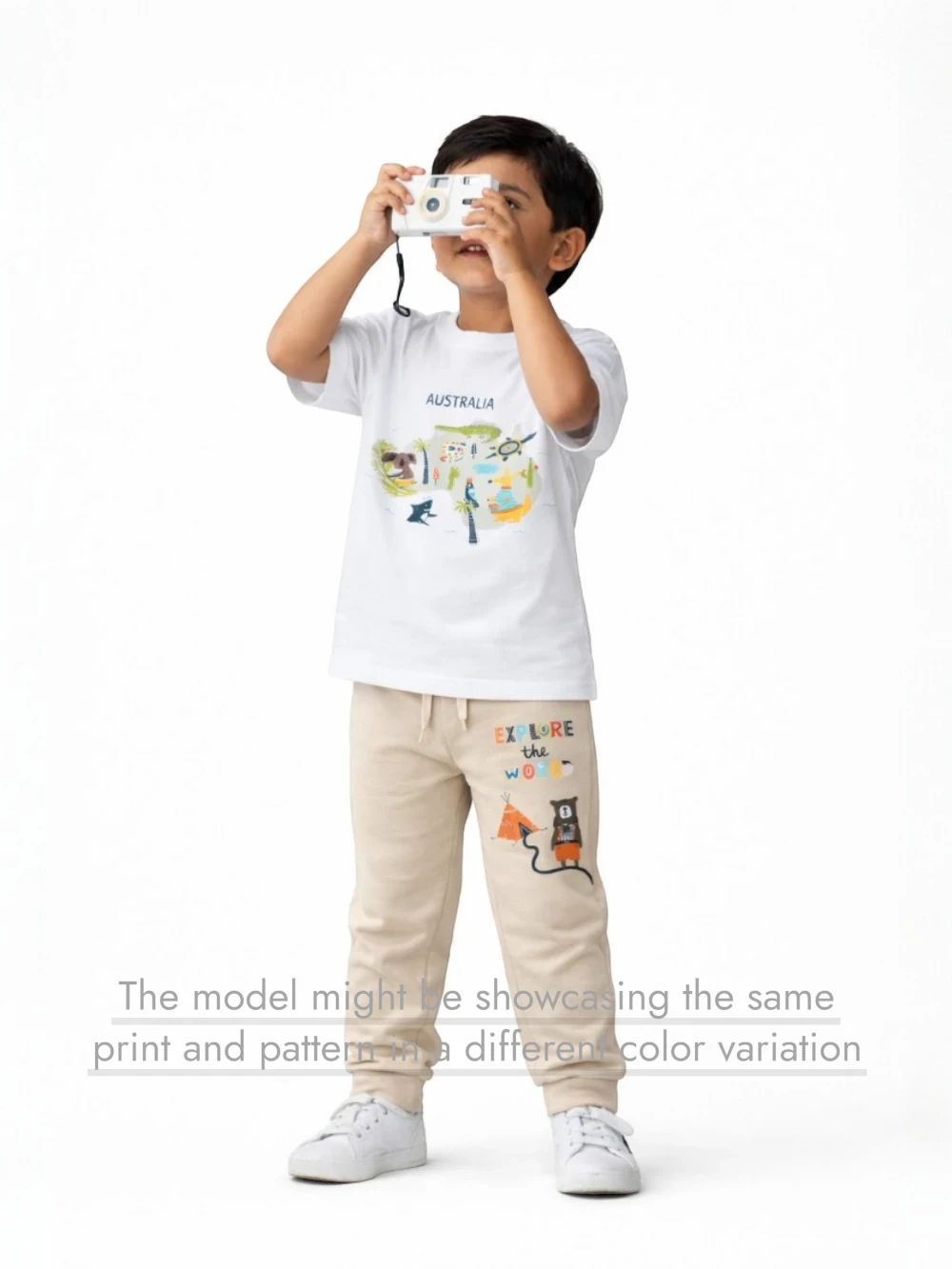 Bambify Eco Friendly Sustainable Kids T-Shirt & Joggers Set ‚ Australia Beige & Light Blue Bambify India Beige 9-10 Years bamboo cotton kids clothing India