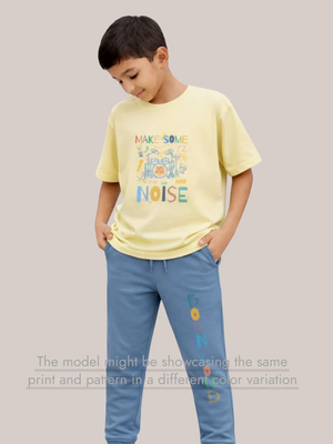 Bambify Skin Safe Rash Free Kids Tracks Set ‚ Noise Beige & White Bamboo Bambify India Beige 9-10 Years bamboo cotton kids clothing India