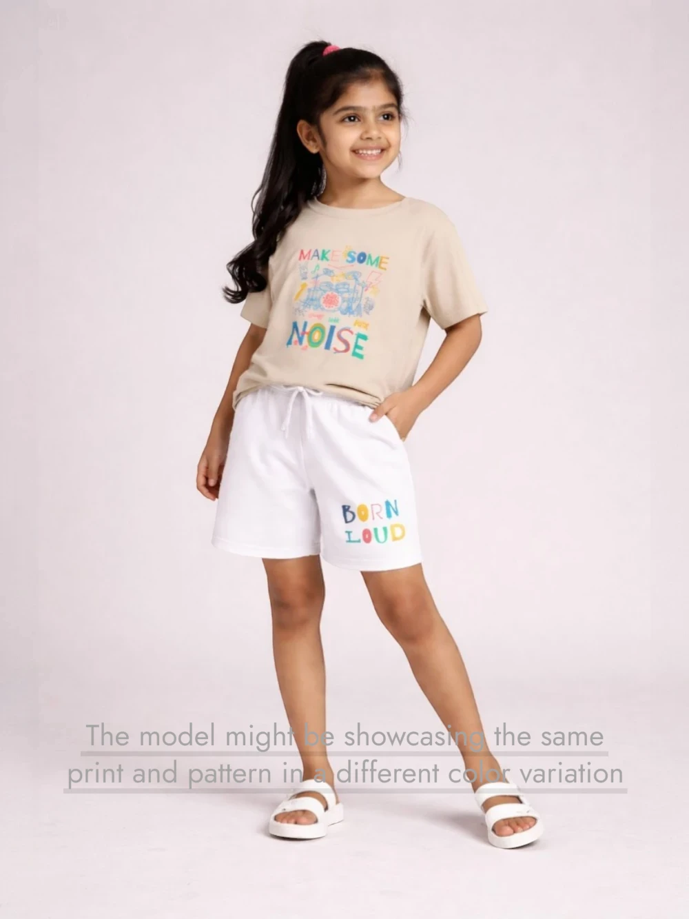 Bambify Ultra Soft Bamboo Cotton Drop Shoulder Shorts Set ‚ Noise Beige & White Bambify India Beige 11-12 Years bamboo cotton kids clothing India