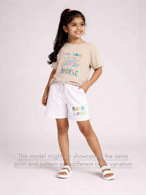Bambify Ultra Soft Bamboo Cotton Drop Shoulder Shorts Set ‚ Noise Beige & White Bambify India Beige 11-12 Years bamboo cotton kids clothing India