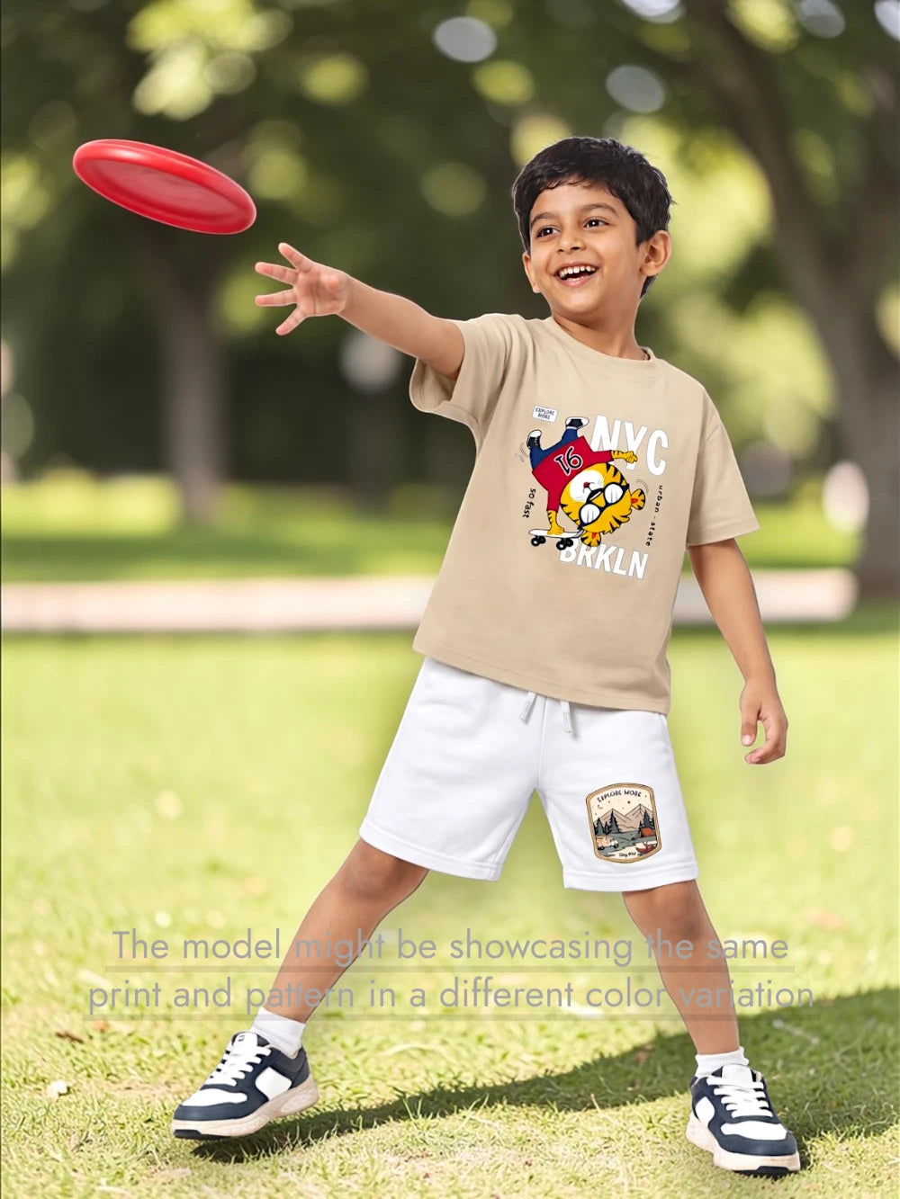 Bambify AZO Free Safe Low Shoulder T-shirt & Shorts Set ‚ Urban Style Beige & White Bamboo Cotton Bambify India Beige 9-10 Years bamboo cotton kids clothing India