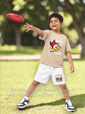 Bambify AZO Free Safe Low Shoulder T-shirt & Shorts Set ‚ Urban Style Beige & White Bamboo Cotton Bambify India Beige 9-10 Years bamboo cotton kids clothing India
