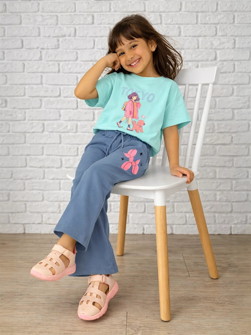 Bambify Girls Travel Holiday Crop Set ‚ Tokyo Light Blue & Dusty Blue Bamboo Cotton Light Blue 9-10 Years bamboo cotton kids clothing India